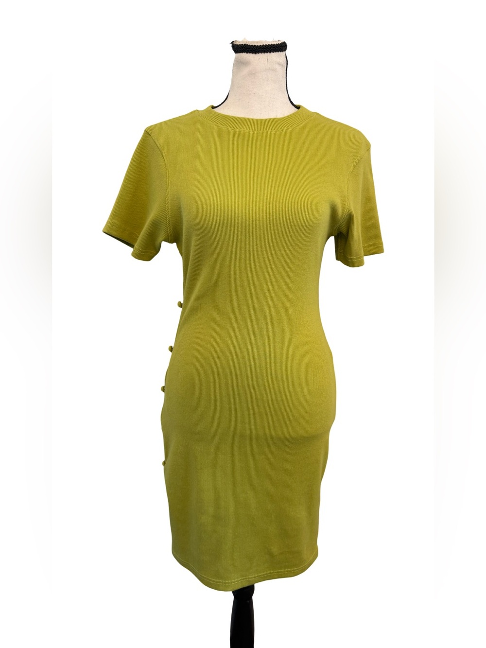 Nasty Gal Collection Green Ribbed Mini Dress Cutout Side Detail NWT Size US 6